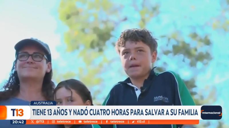 Niño australiano de 13 años nadó por cuatro horas para salvar a su familia.