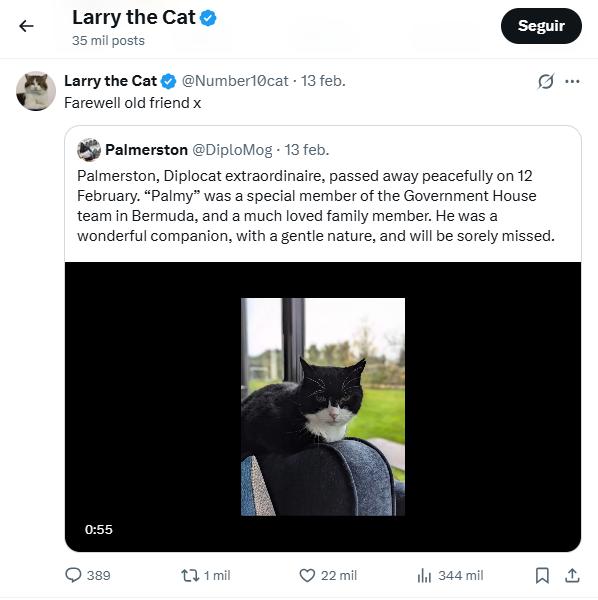 Larry publicó un mensaje en X a Palmerston: “Adiós, viejo amigo”.