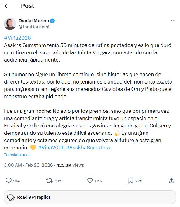 Daniel Merino habla sobre Asskha Sumathra | X