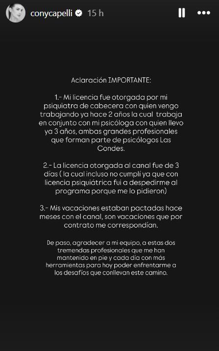 Aclaración de Cony Capelli por palabras de Fran García-Huidobro
