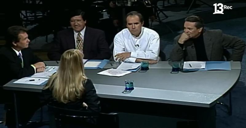 Claudia Schiffer fue entrevistada por Coco Legrand, Jorge "Chino" Navarrete y Cristián García Huidobro en Noche de Ronda (1996)