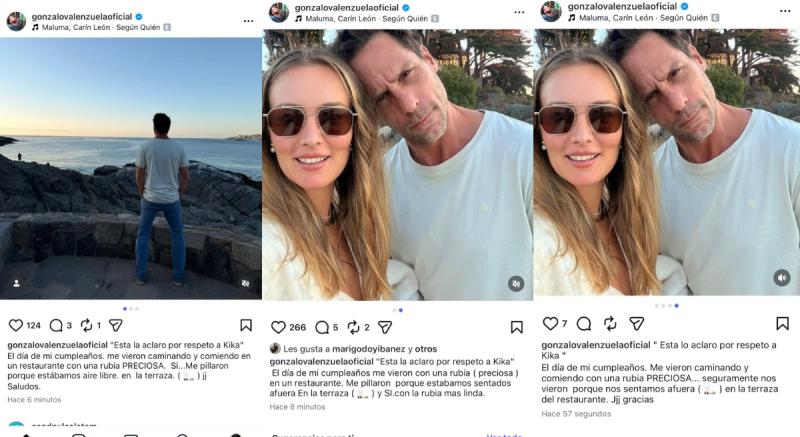 Diferentes post que subió Gonzalo Valenzuela sobre su salida con Kika Silva | Instagram