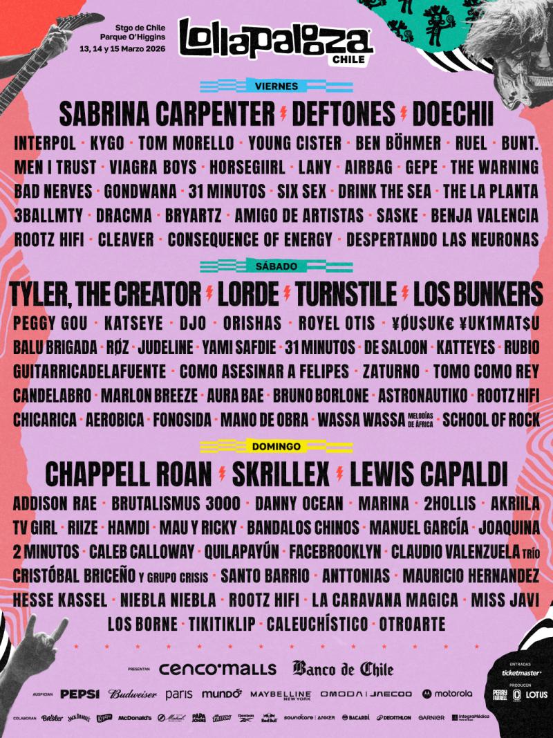 LineUp del Lollapalooza Chile 2026, donde participa Doechii