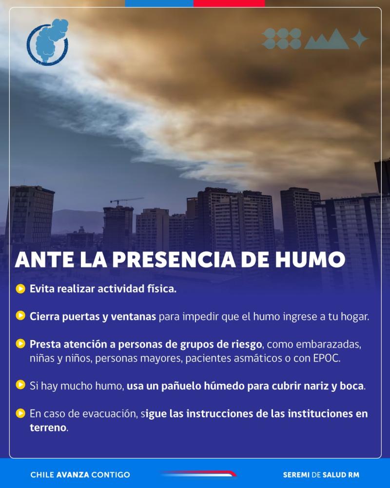Recomendaciones por presencia de humo tras incendio en Renca