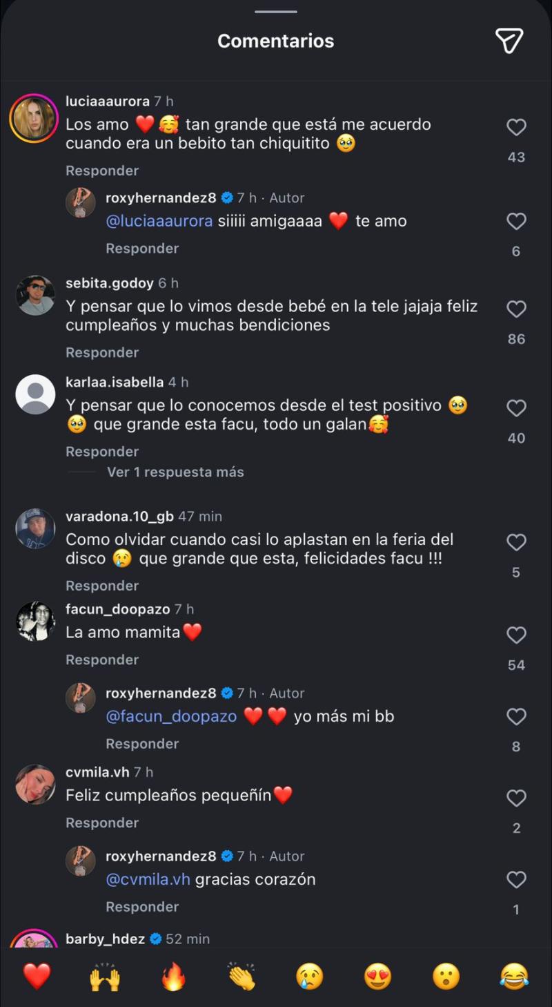 Comentarios que generó la publicación de Roxana Hernández - Instagram