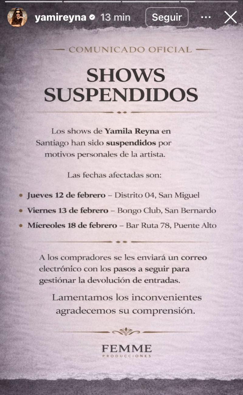 Yamila Reyna cancela shows tras supuesto quiebre con Américo | Instagram