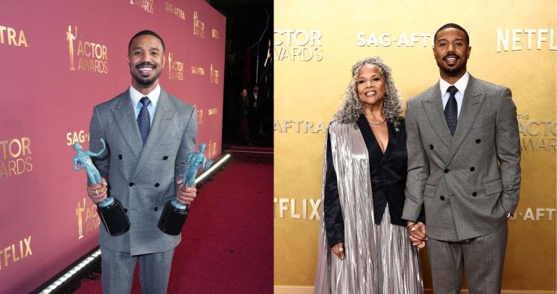 Michael B. Jordan, premio a mejor actor protagonista por su trabajo en Sinners, junto a su mamá - The Actor Awards X