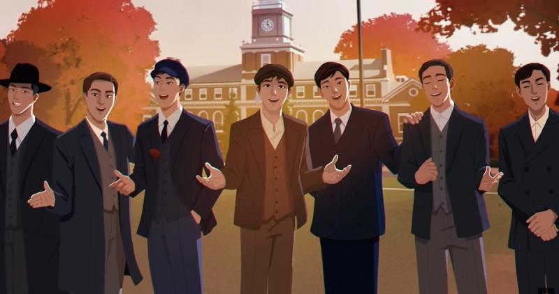 Siete estudiantes coreanos en Estados Unidos cantando