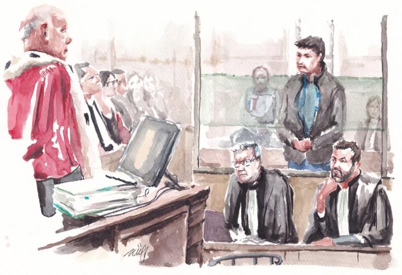 Dibujo del juicio de Nicolás Zepeda | AFP