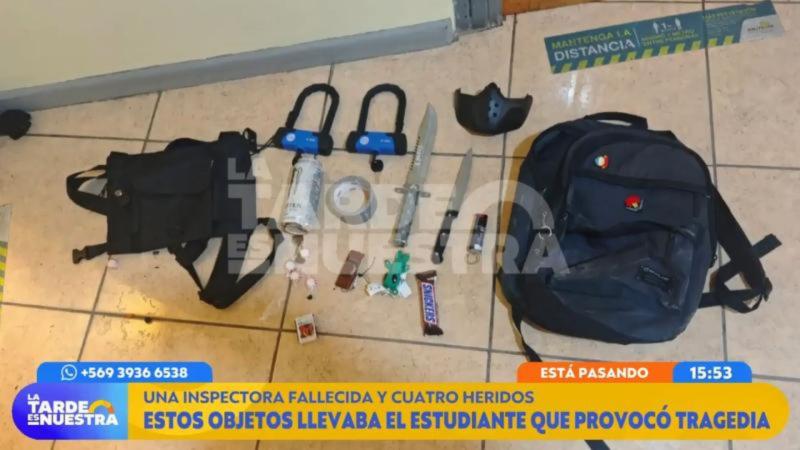 Los objetos que llevaba el estudiante que mató a inspectora en Calama
