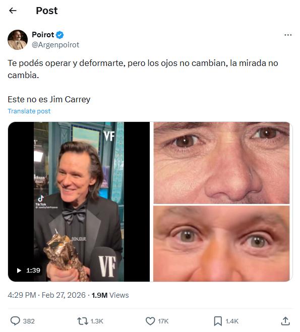 Usuarios en X cuestionan apariencia de Jim Carrey