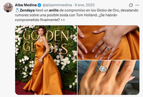 Zendaya en los Golden Globes 2025 con el supuesto anillo de compromiso