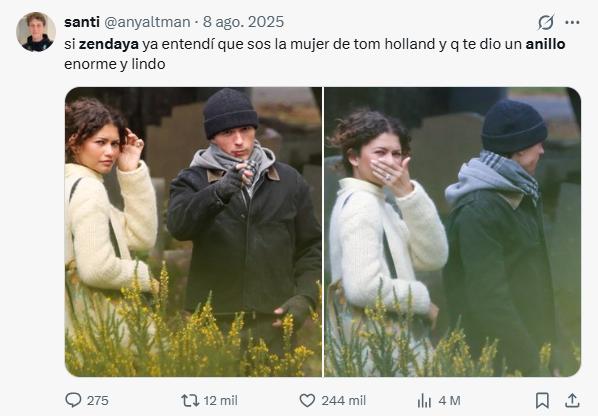 Zendaya y Tom Holland donde se le ve el anillo de compromiso
