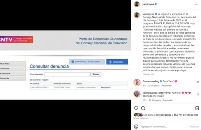 Yamila Reyna muestra la denuncia al CNTV.