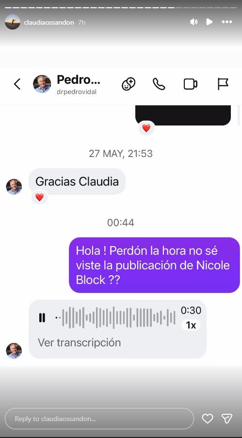 Respuesta de Dr. Pedro Vidal a Claudia Ossandón | Instagram