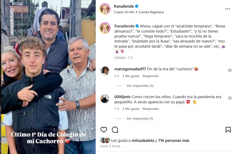 Hijo de Jorge Zabaleta y Fran Allende comenzó último año del colegio - Instagram