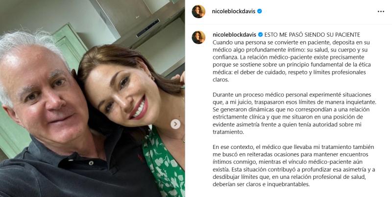 Nicole Block compartió polémica publicación contra Dr. Pedro Vidal - Instagram