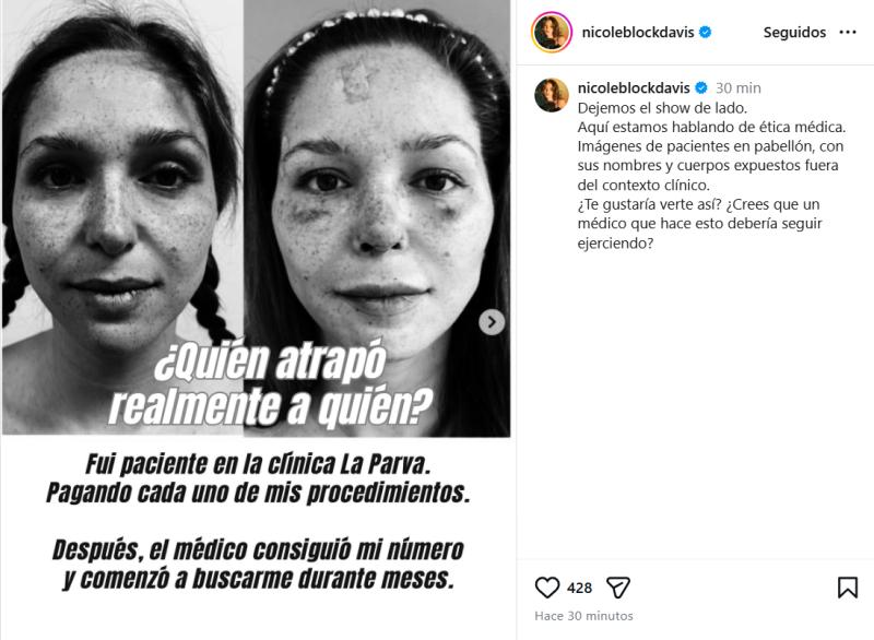 Las polémicas nuevas publicaciones de Nicole Block contra el Dr. Pedro Vidal - Instagram