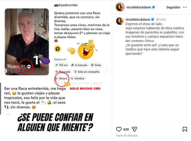 Las polémicas nuevas publicaciones de Nicole Block contra el Dr. Pedro Vidal - Instagram