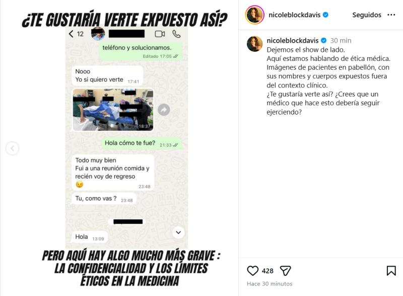Las polémicas nuevas publicaciones de Nicole Block contra el Dr. Pedro Vidal - Instagram