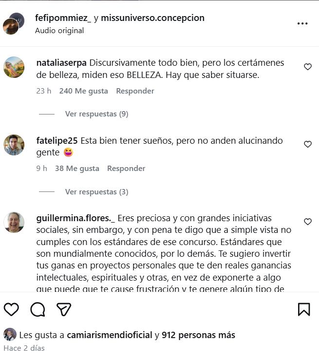 Comentarios que recibió la candidata al Miss Universo que fue apoyada por Cami Arismendi - Captura