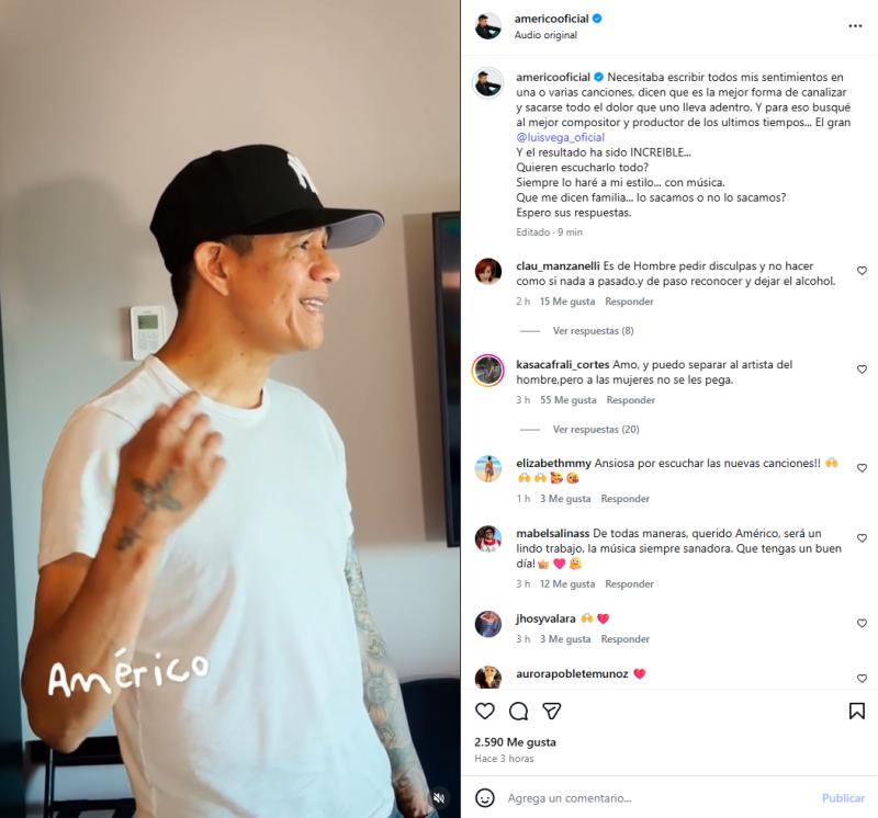 Publicación de Américo que modificó el texto | Instagram