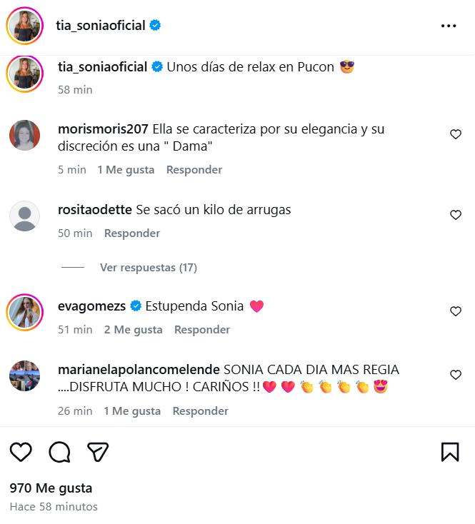 Comentarios que recibió Tía Sonia por foto en el sur - Instagram
