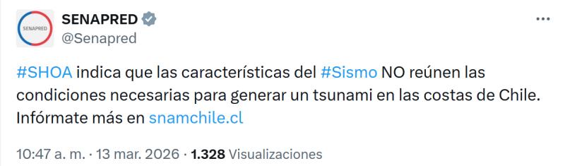 Senapred por sismo en el norte del país | X