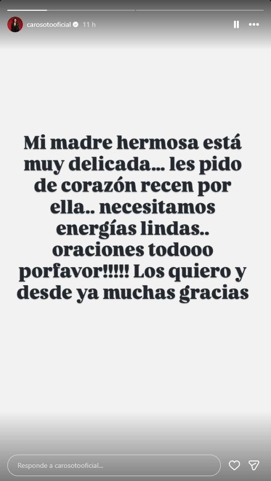 Carolina Soto pide oraciones por delicado estado de salud de su madre | Instagram