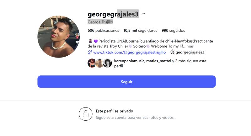 Influencer George Trujillo puso privada sus redes sociales | Instagram