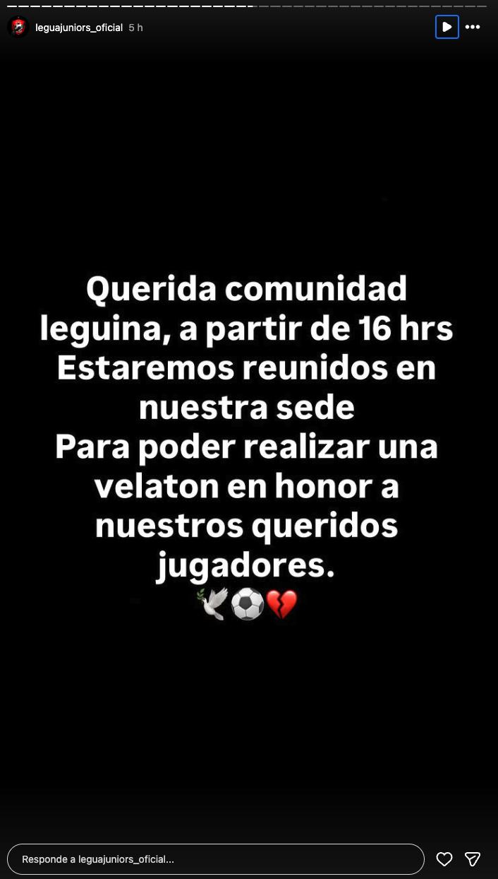 Legua Juniors a través de Instagram informando sobre ceremonia fúnebre de los dos futbolistas asesinados en San Joaquín.