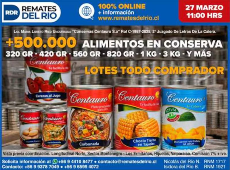 Conservas Centauro remata más de 500 mil conservas tras quiebra