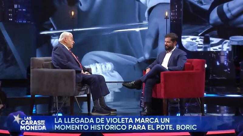 Don Francisco y el Presidente Gabriel Boric en "Las caras de la Moneda"