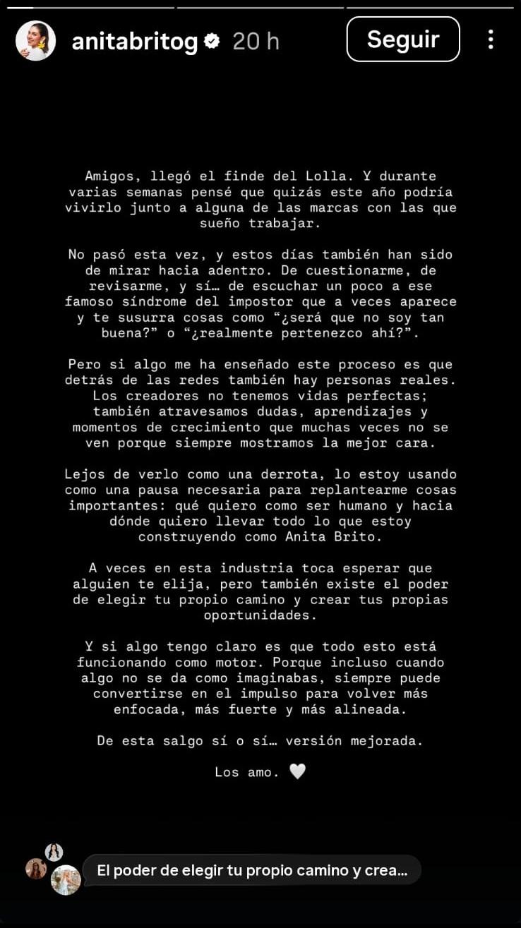 Captura Instagram @anitabritog