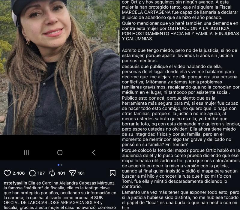 Mamá de Tomás Bravo en su publicación de Instagram.