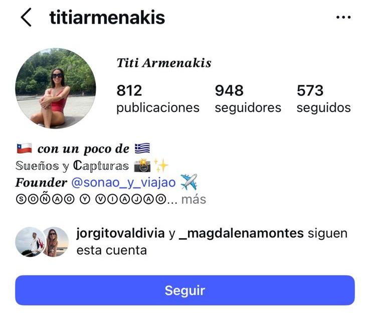 Jorge Valdivia sigue a Titi Armenakis en su Instagram personal