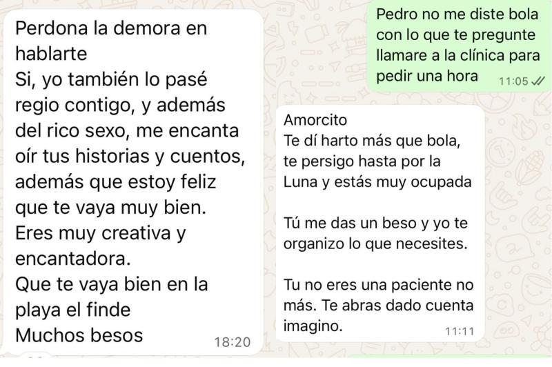Presunta conversación entre Nicole Block y el Dr. Pedro Vidal | Instagram