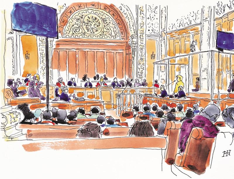 Dibujo del último día del juicio contra Nicolás Zepeda por caso Narumi Kurosaki | Philippe Dole