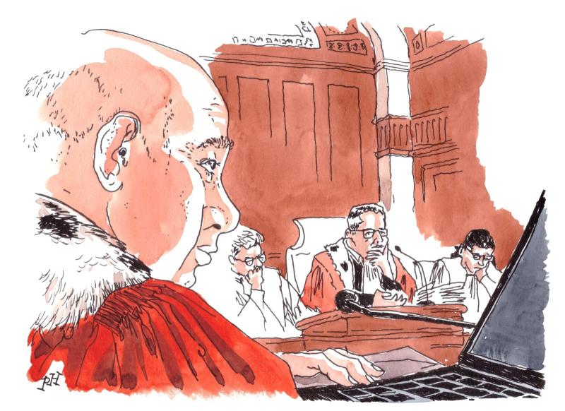 Dibujo de el fiscal, Vincent Auger, en juicio contra Nicolás Zepeda | Philippe Dole