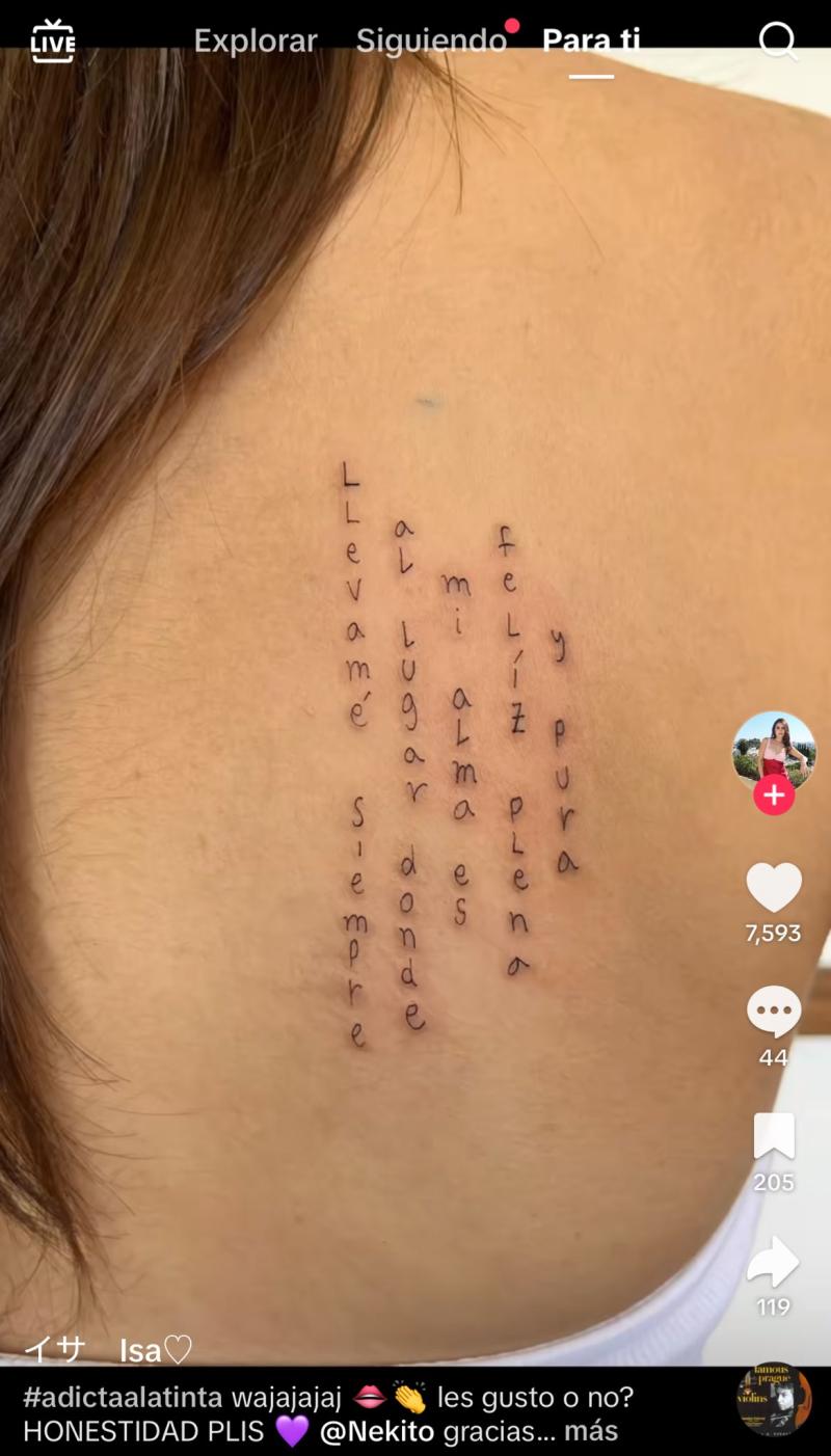 Isabel Calvo se tatuó una frase con dos errores ortográficos - Tiktok