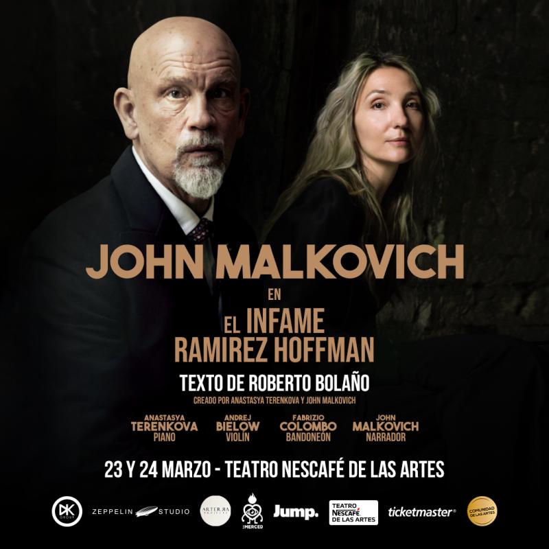 Afiche de show de John Malkovich en Chile.Crédito imagen: Maurice Haas, Lada Vesna, Magyar Zene Háza y Mohai Balázs.