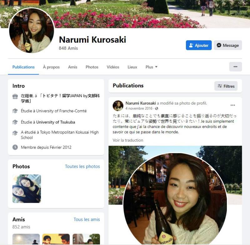 Facebook de Narumi Kurosaki | Captura