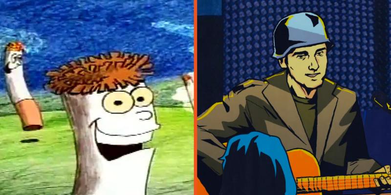 Capturas de videos animados de Los Tres: A la izquierda una captura de "La Torre de Babel" y a la derecha una captura de su clip más reciente "Cantar y amar". Créditos: YouTube.