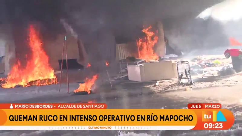 Queman ruco en intenso operativo en Río Mapocho | Tu Día