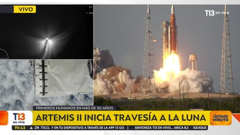 Imagen del lanzamiento de Artemis II visto en Chile. Créditos: T13 en vivo.