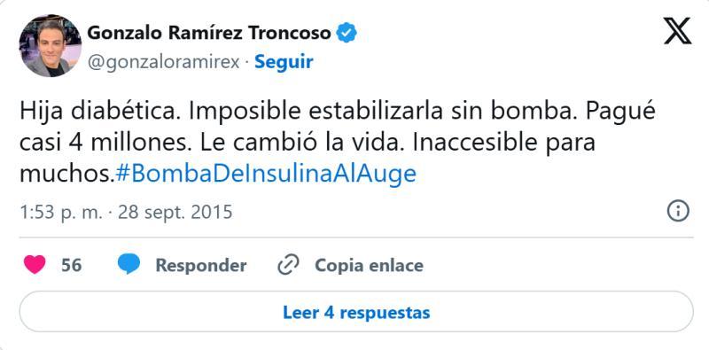 Tuit de Gonzalo Ramírez por la salud de su hija en 2015 | Twitter