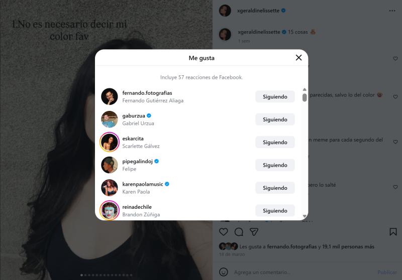 Likes de Gabriel Urzúa en post de Geraldine Muñoz | Instagram