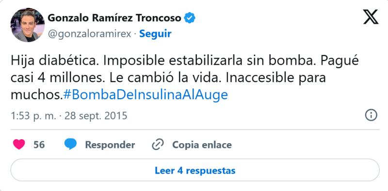 Tuit de Gonzalo Ramírez por la salud de su hija | Twitter