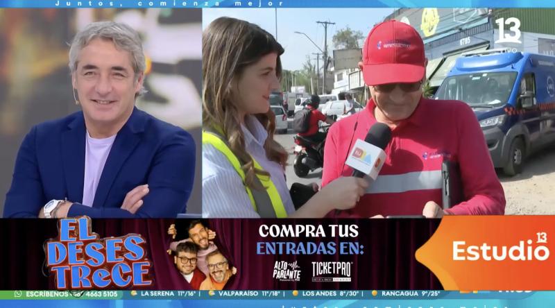 El divertido momento de José Luis Repenning con conductor de grúa.