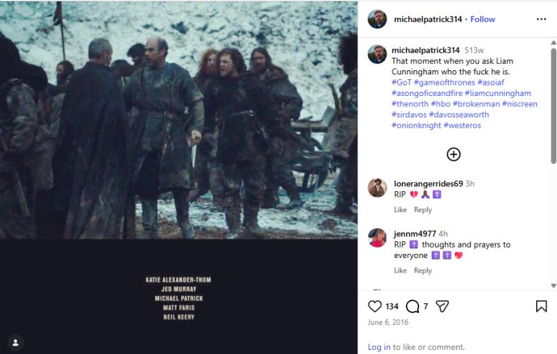 Michael Patrick, actor de Game of Thrones | Instagram